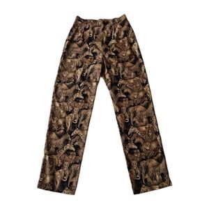 Vtg Sharon Young Animal Print Zebra Lion Giraffe Brown Corduroy-ish Pants 8